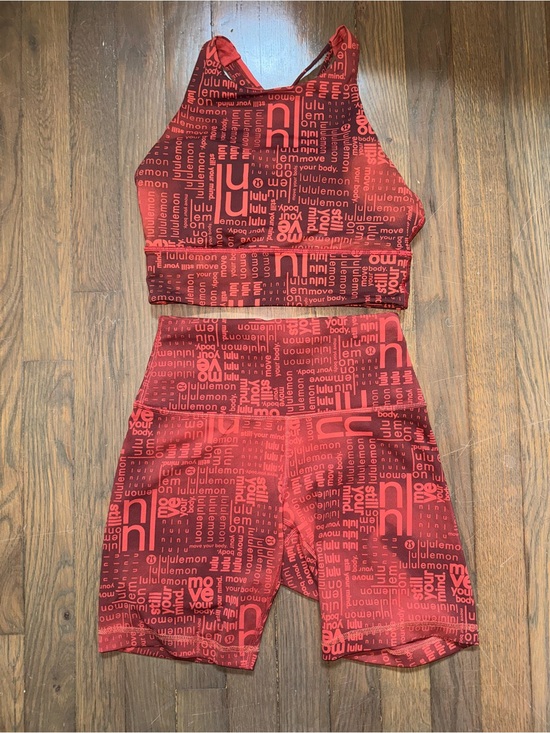 lululemon athletica Pants - lululemon Wunder Train Red Logo Print Sports Bra & Bike Shorts Set